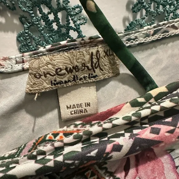 ONE WORLD Pink and Green Sleeveless V-Neck Maxi Gown  XL - Picture 2 of 5